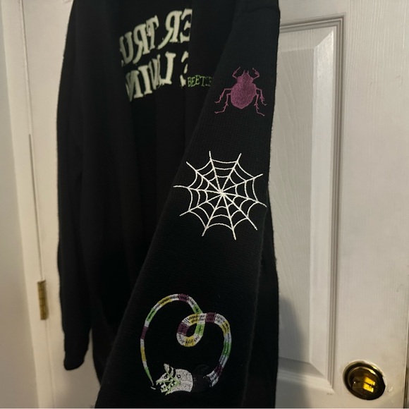 Beetlejuice Black Embroidered Open-Front Cardigan - Picture 5 of 8